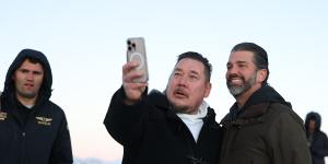 Donald Trump Jr (right) poses for a photo in Nuuk,Greenland.