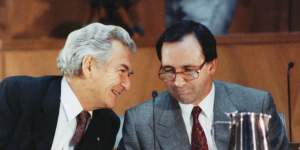 Prime minister Bob Hawke and treasurer Paul Keating in 1990 when a recession struck. 