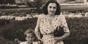 Steven Kalowski with his mother Halinka at a Polish country estate after the war.