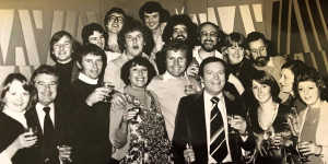 Pat with host Mike Walsh,Producer John Chapman,Executive Producer David Price and The Mike Walsh Show production team,1977