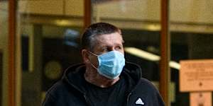 CFMEU official Darren Greenfield leaving Sydney Police Centre.