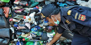 A container of Australian plastic waste impounded at the port of Batam,Indonesia.