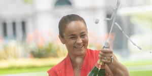 Ash Barty celebrating after winning the Australian Open.