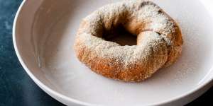 A plain cinnamon doughnut. 
