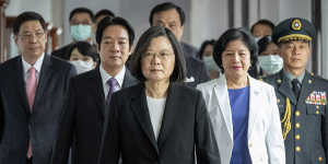 Taiwanese President Tsai Ing-wen (centre) after her inauguration in May 2020. 