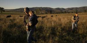 Jack and Susannah White,with their children Sid,2,and Rosie,1,on their farm outside Mudgee.
