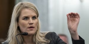 Former Facebook employee Frances Haugen speaks during a hearing of the Senate Commerce,Science,and Transportation Subcommittee on Capitol Hill.