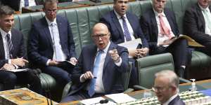 Opposition Leader Peter Dutton and Prime Minister Anthony Albanese during question time on Monday.