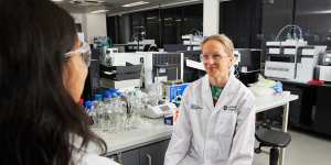 Associate professor Natalie Trevaskis in a lab at the Monash Institute of Pharmaceutical Sciences. 