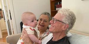 Nicki Hutley,husband Peter and their first grandchild Piper.