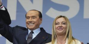 Forza Italia’s Silvio Berlusconi and incoming prime minister Giorgia Meloni at an election rally in September 2022.