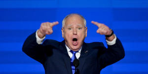 Tim Walz,governor of Minnesota and Democratic vice-presidential nominee,speaks during the Democratic National Convention in Chicago.