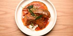 Roasted pumpkin with ricotta,𝄒nduja butter,fried sage and toasted pepitas.