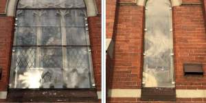 Croxton Methodist Church’s stained-glass windows.