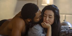 Donald Glover,left,and Maya Erskine in a scene from Mr.&Mrs. Smith.