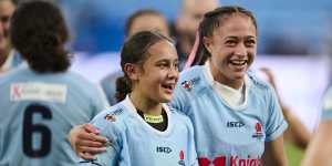 Waiaria Ellis and Leilani Nathan after the Waratahs’ win over the Brumbies. 