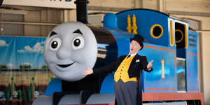 Thomas the Tank Engine and his controller,Sir Topham Hatt.