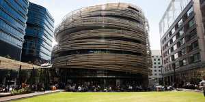 The Darling Exchange is a spiralling hive-shaped building in Darling Square.