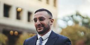 Defence lawyer Ahmed Dib leaves the Parramatta Children’s Court on Wednesday.