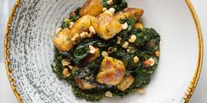 Gnocchi with toasty hazelnuts and buttered cavolo nero.