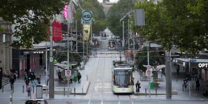 Popular Melbourne shopping strip Bourke St Mall has remained empty throughout the virus,though retailers have been encouraged to re-open stores.