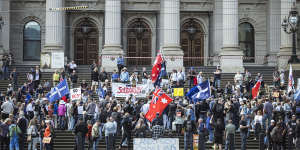 The No rally on the steps of state parliament in Melbourne.
