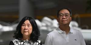 Bright Moon (centre) and Leong Goh walk around Chadstone for their exercise.