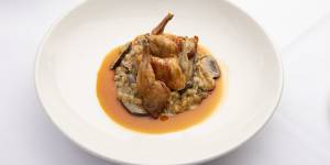 Go-to dish Quaglia arrostita (Gippsland quail with gorgonzola orzotto,mushrooms and pancetta).