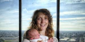 ‘He’s absolutely a COVID baby’:Hannah Martin gave birth to Soren in Melbourne two days ago.