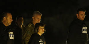 Family members of released hostages arrive at the Sheba Medical Centre in Ramat Gan,Israel. 
