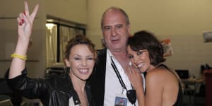 Michael Gudinski with Kylie and Danni Minogue.