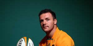 Dylan Pietsch poses during a Wallabies photo session last year.