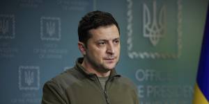 Ukrainian Presidential Press Office,Ukrainian President Volodymyr Zelensky addresses the nation in Kyiv,Ukraine.