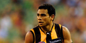 Cyril Rioli in full flight for the Hawks in 2012.