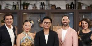 Luke Nguyen (centre) is in the MasterChef house (along with Jean-Christophe,Poh,Andy and Sofia).