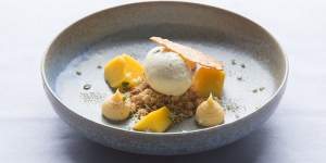 Yoghurt sorbet,yuzu curd and mango.