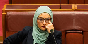 Senator Fatima Payman in question time on Wednesday.