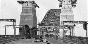 The Sydney Harbour Bridge with tracks on the eastern side later removed.