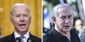 At odds over ceasefire:Joe Biden and Benjamin Netanyahu.