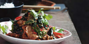 Luke Nguyen's beef wok-tossed with wild betel leaf and lemongrass.