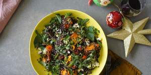 Ridiculously tasty AND ridiculously good looking:Pumpkin,green bean and black rice salad with lemon thyme dressing.