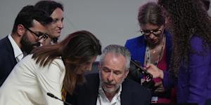 Ana Toni,COP30 CEO (left) and Andre Correa do Lago,COP30 president,speak at a plenary session during the summit.