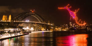 Musk drones at the Elevate festival over Sydney Harbour this week.