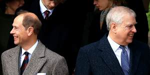 Prince Andrew,right,and Prince Edward,leave the Christmas Morning Service at Sandringham Church.