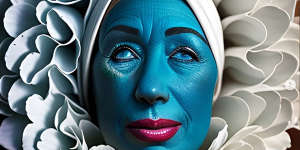 Cindy Sherman used AI and a facer-tuner app to make test-images like this,but they were not for exhibition.