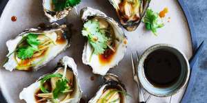 Steamed Sydney rock oysters with ginger,garlic and coriander.