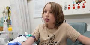 Kobie,11,having a blood test at The Children’s Hospital at Westmead.