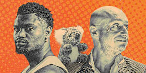 How the NBL wooed the NBA to play pre-season games in Australia,with a charm offensive from NBL owner Larry Kestelman (right). The New Orleans Pelicans,including star Zion Williamson (left) are playing two games in Melbourne.