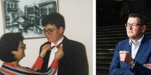 Andrews with his mother,getting ready for his year 10 formal;and as Premier:his 2014 election makeover transformed him from dorky Daniel to dapper Dan.