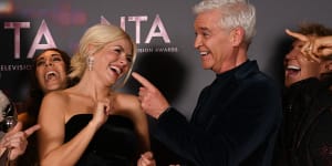 Holly Willoughby and Phillip Schofield in 2022 in the winners’ room at the National Television Awards in London.